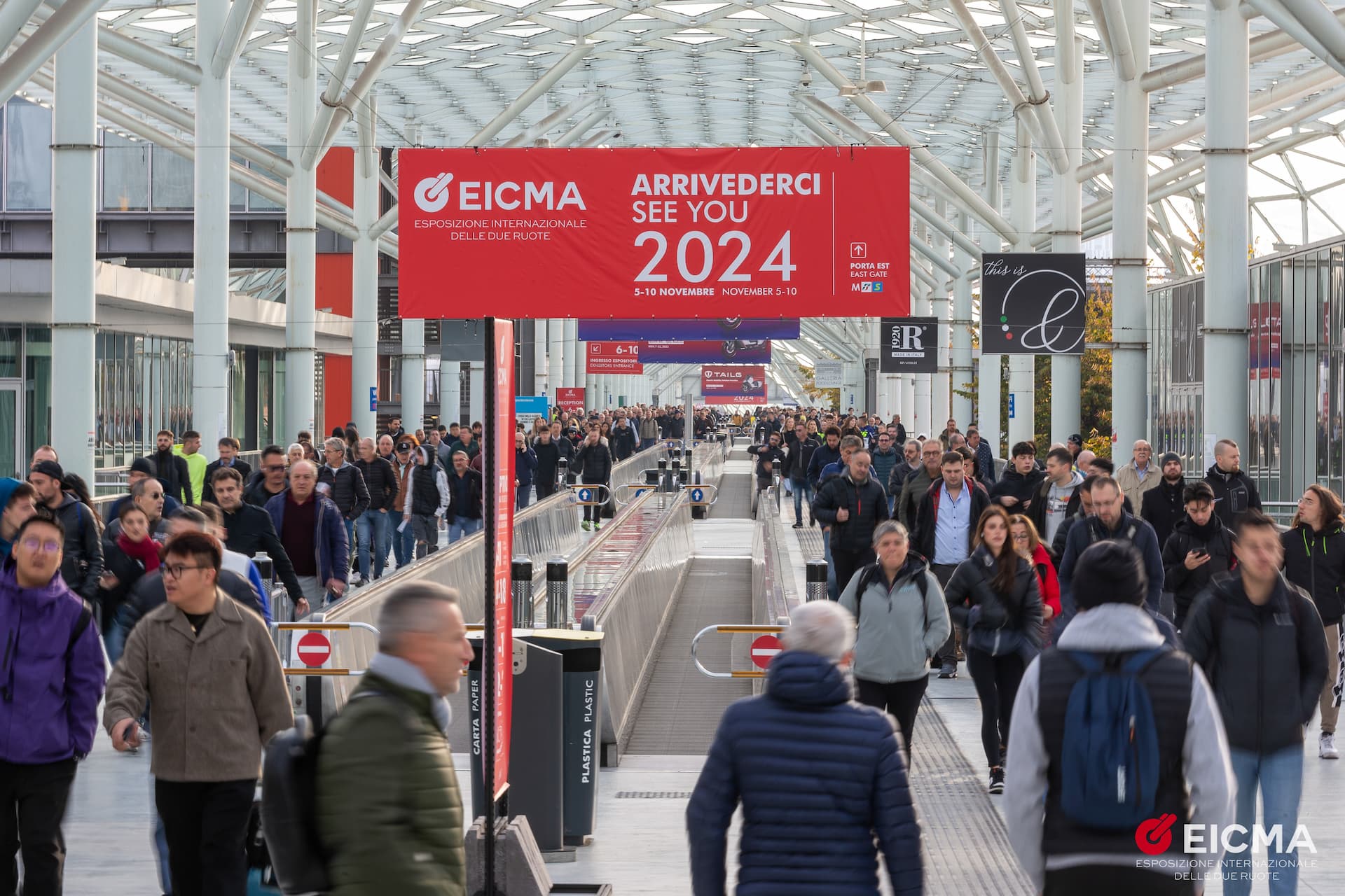 Crowds arriving at the EICMA international motorcycle exhibition